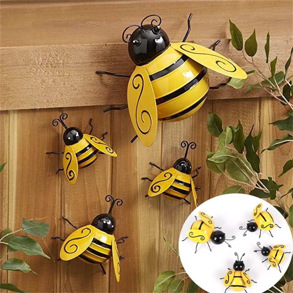 Utoimkio Metal Bumble Bee Garden Accents 3D Bee Wall Ornament Garden