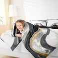 thumbnail image 4 of Manfei Metallic Marble Queen Comforter Set,Contemporary Fluid Stripe Bedding Sets,White Black Gold Bedding Comforter Set For Girls Teens,Ultra Soft Home Decor Reversible,3pcs, 4 of 8