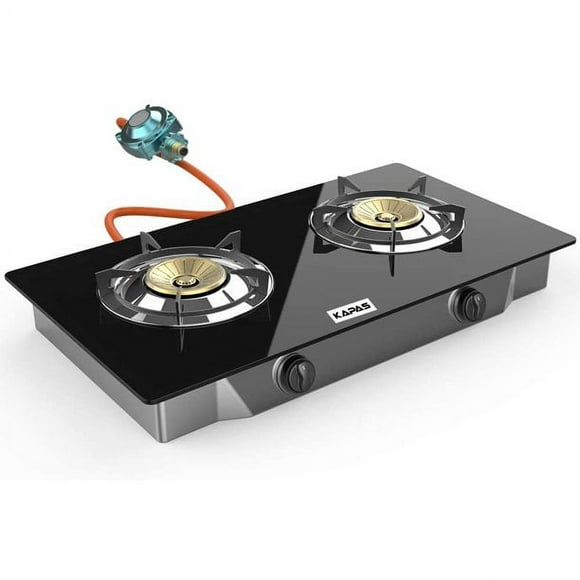Kapas Outdoor & Indoor Portable Propane Stove, Double Burners with Gas Premium Hose, for Backyard Countertop Kitchen, Camping Grill, Hiking Cooking, Outdoor Recreation