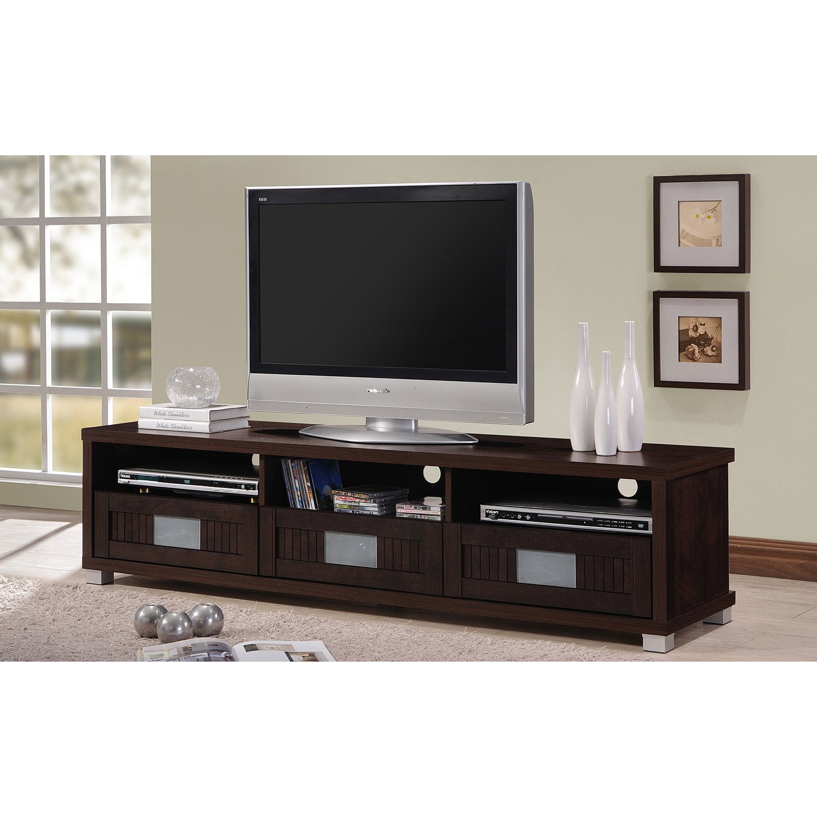 Details About Wide Credenza Media Center 75 Inch Tv Stand Low Wood Console 3 Drawers Shelves