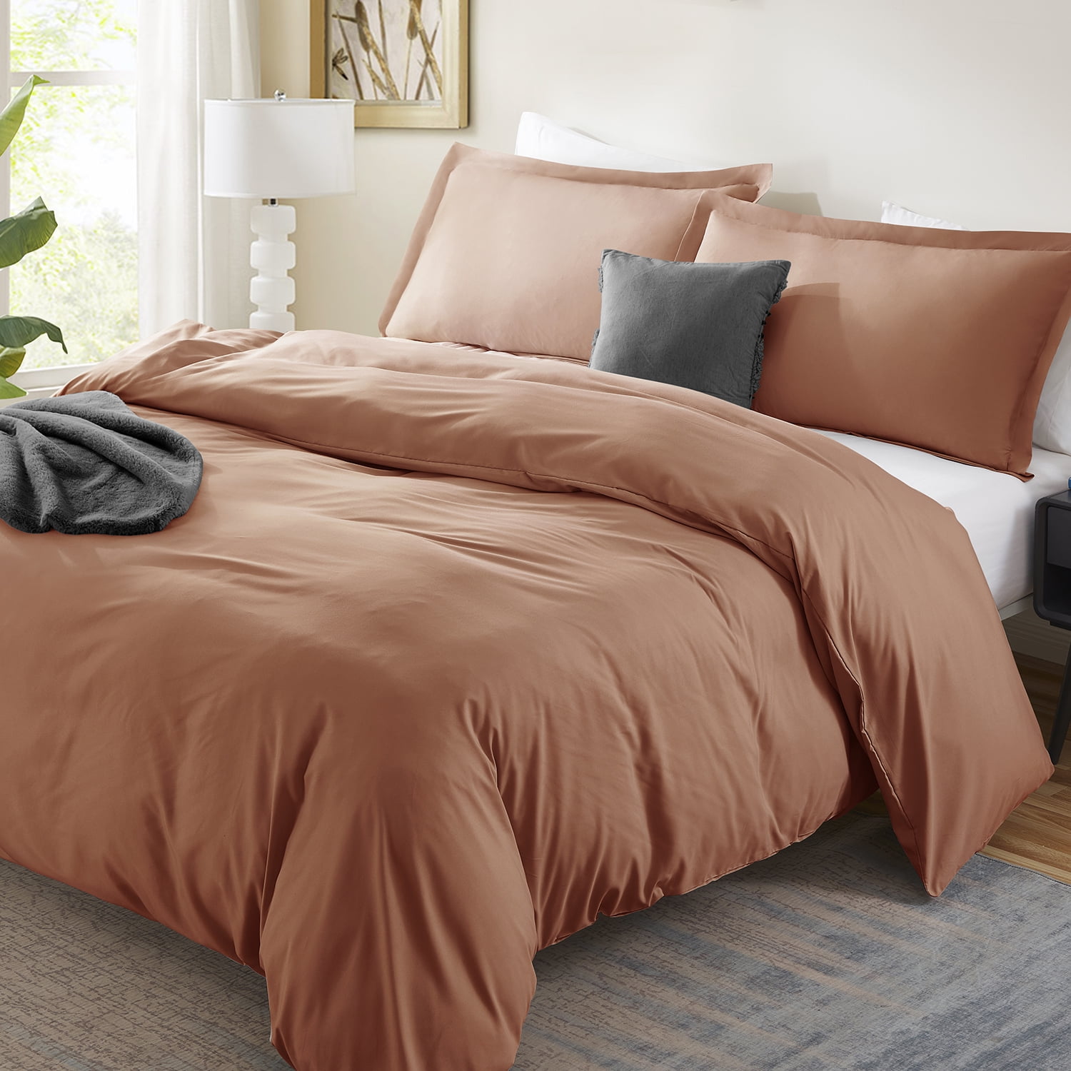 LammaLoe California King Duvet Cover Set, Luxury Microfiber Bedding Sets with 2 Pillow Shams, Rust
