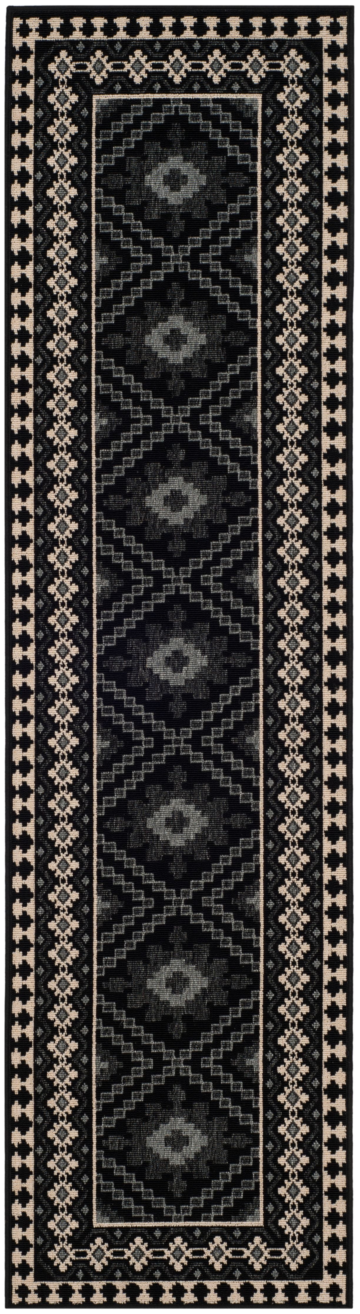 SAFAVIEH Veranda Magna Southwestern Indoor/Outdoor Runner Rug, 2'3" x 6'7", Black/Cream