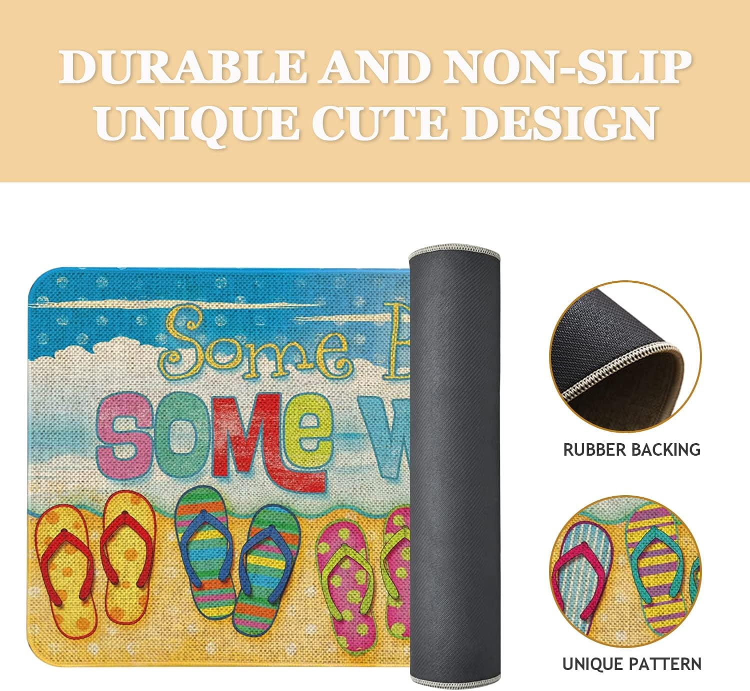 Summer Flip Flops Door Mat 30 X 17 Inch Some Beach Some Where Doormat Indoor Outdoor Entrance Floor Mat Non Slip Spring Summer Decor Rubber Welcome Mats