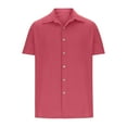 thumbnail image 4 of RYRJJ Men's Cotton Linen Short Sleeve Shirts Casual Lightweight Button Down Shirts Beach Summer Vacation Holiday Wedding Tops(Pink,L), 4 of 6
