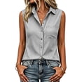 thumbnail image 6 of VBVC Women's Cotton Linen Button Down Shirt , Collared V Neck Sleeveless Blouse For Women , Ladies' Summer Casual Work Tank Tops with Pockets,Gray,S-2XL, 6 of 7