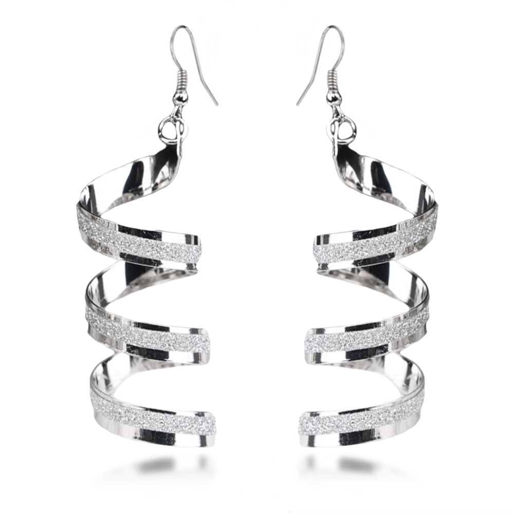 Platinum, variant on New Women's 8cm Long Silver Sparkle Corkscrew Spiral Earrings Great Valentine's Day Gifts