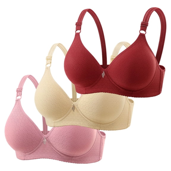 Arlun 3PCS Soft Wireless Comfort Bras for Women No Underwire Push up Seamless Bralettes Plus Size Breathable Thin Cup Wire Free Full Coverage Support Everyday Bras Watermelon Red 44