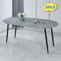 Tcbosik 39.3"-70.8" Expandable Dining Table for 6-8 Person, Oval Kitchen Table with Metal Legs, Space Saving, Gray & Black