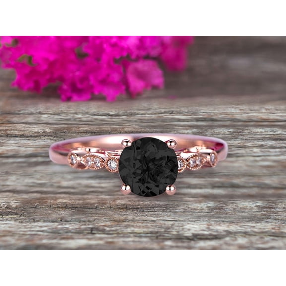 1.50 Carat Round Cut Brilliant Black Diamond Moissanite Engagement Ring On 10k Rose Gold