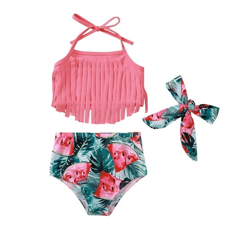 

TAIAOJING Baby Toddler Girl Swimwear Summer Suspended Tassels Swimming Tops Shorts Headband Swimsuit Set Bathing Suit 12-18 Months