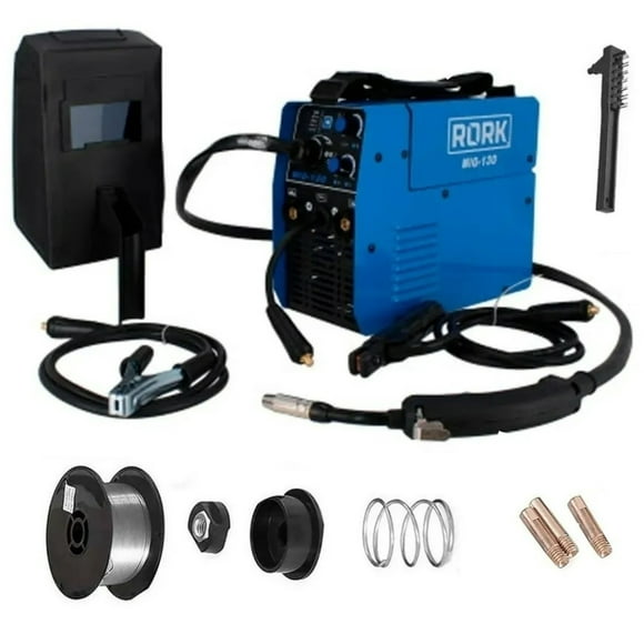 soldadora inversora de microalambre y electrodo para soldar con y sin gas 130 amps con carrete rork mrk047
