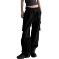 thumbnail image 1 of Pantalones Y2K Diseño de cintura con bridas Monos casuales negros Pantalones tejidos con costuras de bolsillo lateral hermoso Ygjytge para Mujer Negro T L, 1 of 9