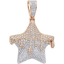 925 Sterling Silver 14K Two-Tone Gold Over White Diamond 2" Inches Star Pendant For Men's & Women