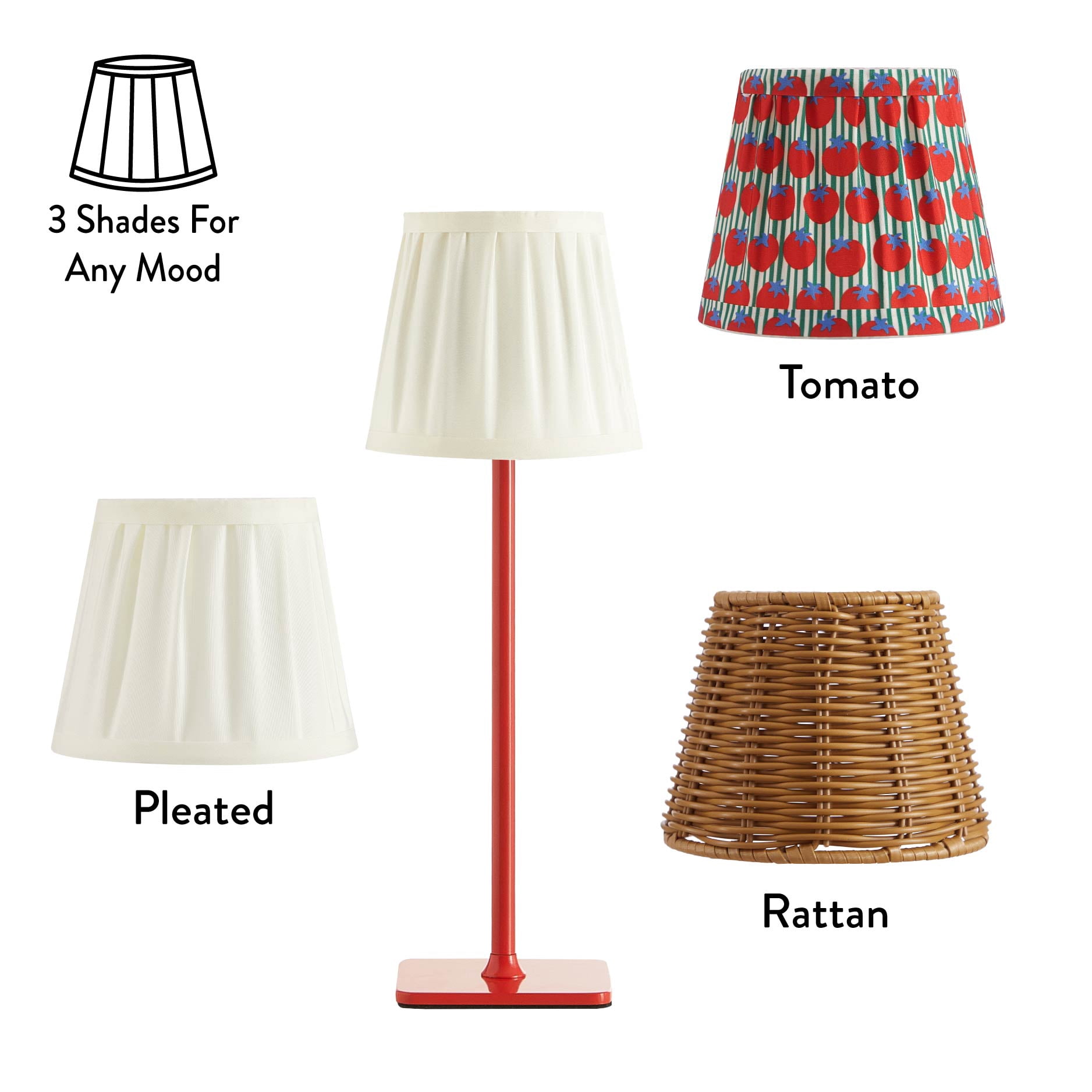 Mainstays 3-in-1 Indoor/Outdoor Rechargeable Lamp Set, Tomato