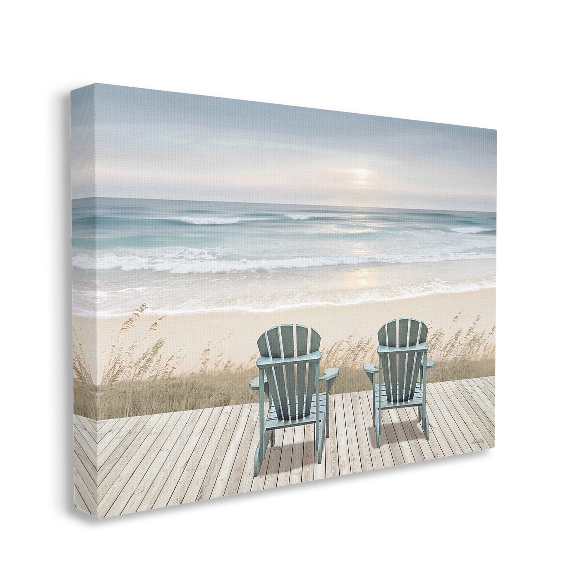 Stupell Industries Chairs with Beach Sunrise Landscape Painting Gallery Wrapped Canvas Art Print Wall Art, 30 x 24