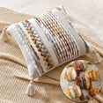 thumbnail image 4 of Fancy Homi Set of 2 Boho Brown Striped Textured Decorative Chenille Throw Pillow Cover 18x18 inch for Couch Bed Sofa, Modern Funky Home Decor, Aesthetic with Tassels Woven Decorative Cushion Case, 4 of 7