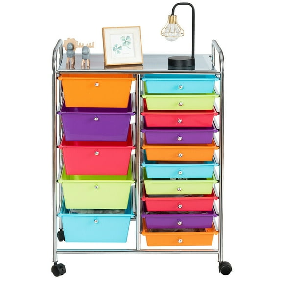 Gymax 15 Drawer Opaque Rolling Storage Cart Multi-color Drawers Home
