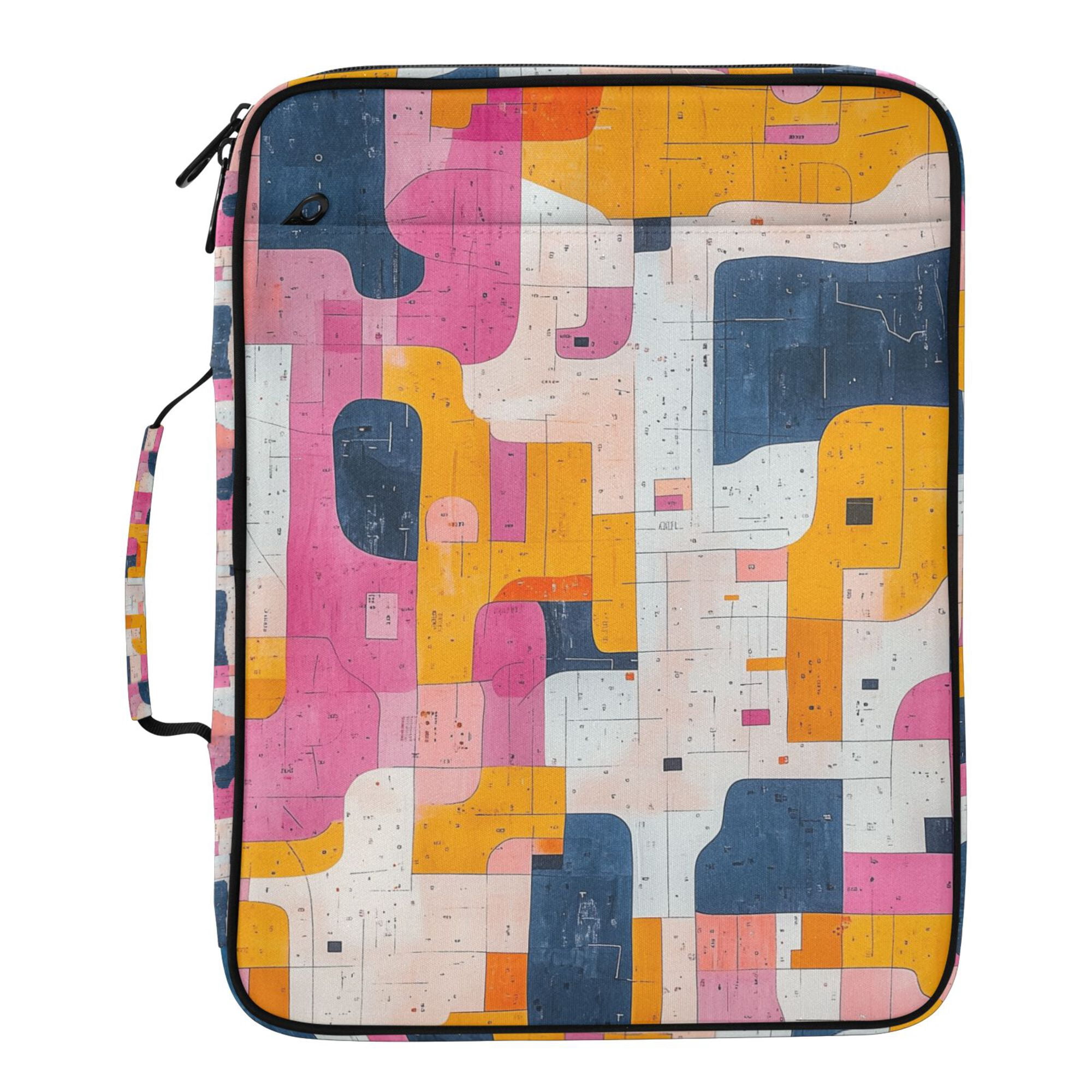 FORMRS Accordion File Folder A4 Size 7-Pocket Expanding Document Organizer Bag with 3 Ring Binder, Art Geometric