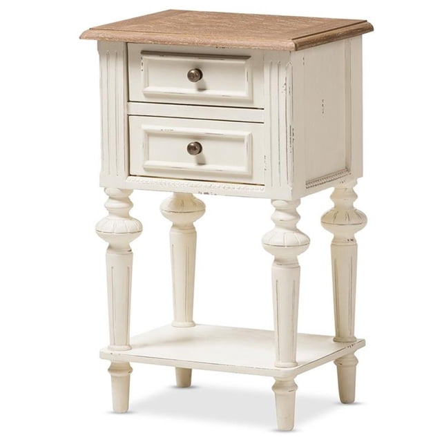 Allora Table de Nuit à 2 Tiroirs en Chêne et Blanc