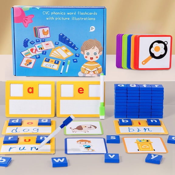 syligr CVC Word Phonics Games for Kids Ages 3  Educational Learning Toy 50 Cards 52 Wooden Letters Spelling Writing Kit Preschool Kindergarten Reading Activity Sight Words
