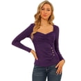 thumbnail image 1 of INSPIRE CHIC Women's Sweetheart Neck Ruched Long Sleeve Slim Rib Knit Top, 1 of 6