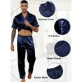 thumbnail image 2 of Men's Silk Satin Pajama Set Short Sleeve Classic Sleepwear Button Down Loungewear with Long Pants, 2 of 6