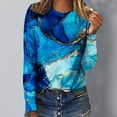 thumbnail image 2 of IROINID en Solde T-shirt à Manches Longues en Polyester pour Femmes Confortable Col Rond Hauts Amples T-Shirts Imprimés Blouse, Bleu Foncé, 2 of 5