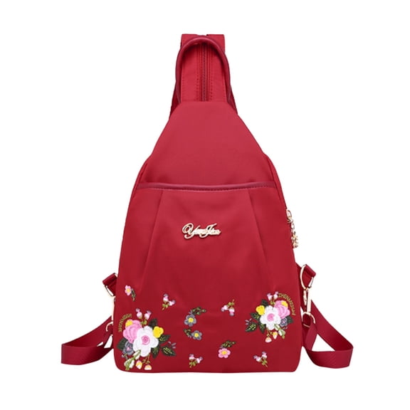Modstep Mini Backpack Purse for Women Embroidery Flower Zipper Schoolbag Detachable Strap Shoulder Bags Top Handle Daypack Red