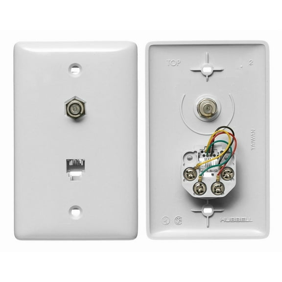 Hubbell Wiring NS747W Plate 1 Gang with F-connector 6 Pos 4 Cons Trm White