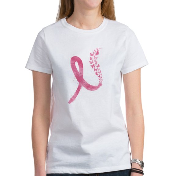 CafePress - Pink Ribbon Butterflies T Shirt - Women's Classic T-Shirt