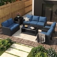 thumbnail image 2 of AECOJOY 7 Pieces Outdoor Furniture Set with Two Storage Boxes, Rattan Wicker Sectional Sofa Couch Patio Conversation Set, Black & Navy, 2 of 6