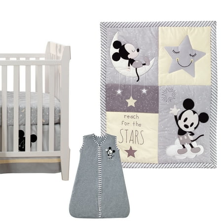 UPC: 0084122810495 | Disney Baby Mickey Mouse Gray/Yellow 4-Piece Crib Bedding Set by Lambs & Ivy