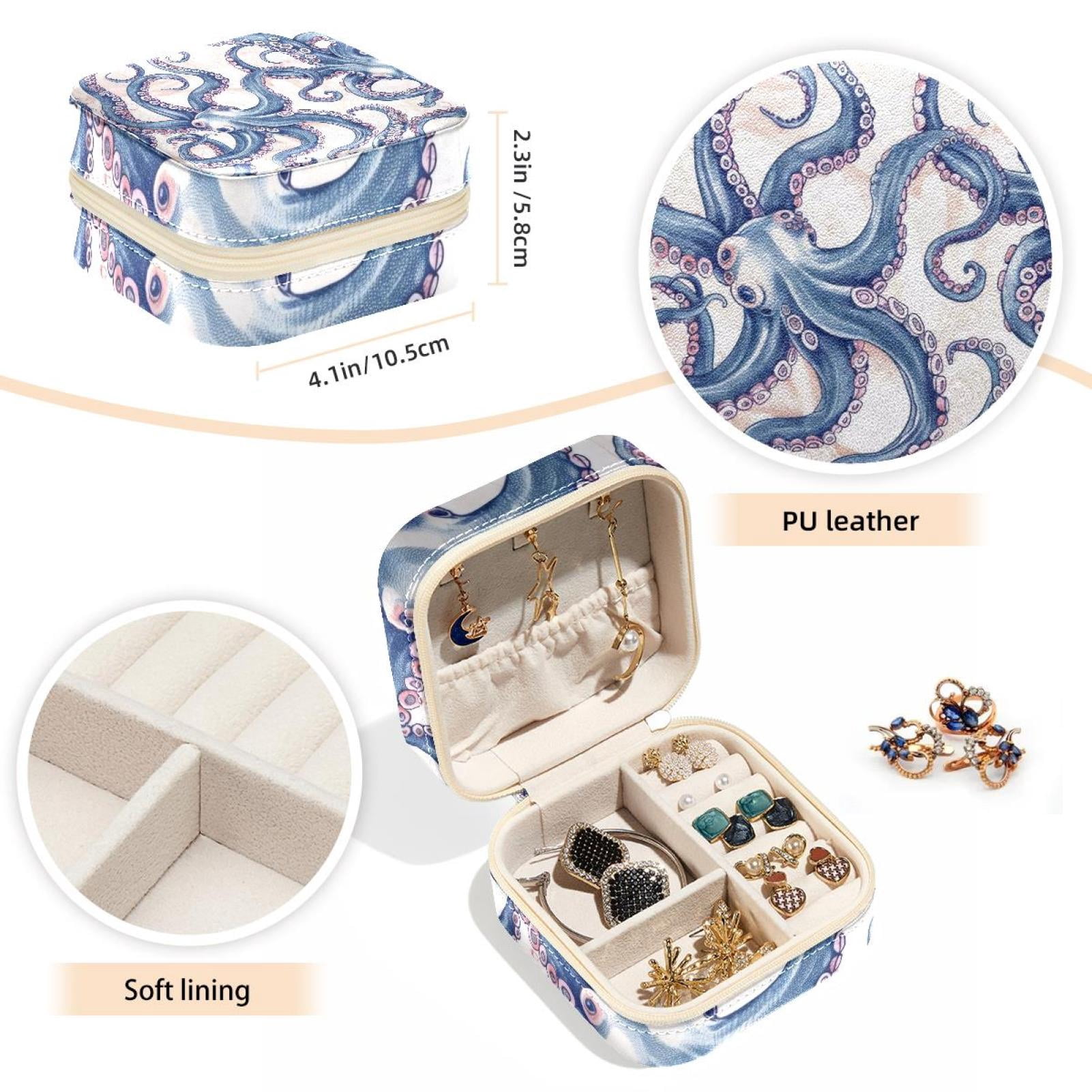 PhooArto Small Jewellery Box, Octopus Tentacles Pattern Portable Travel Mini Jewelry Case for Women Leather Ring Organizer