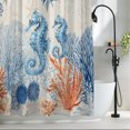 thumbnail image 3 of Shower Curtains for Bathroom-60"x72",Blue Ocean Seahorses Waterproof Bath Curtain Grommet Shower Curtain Set with Hooks, 3 of 9