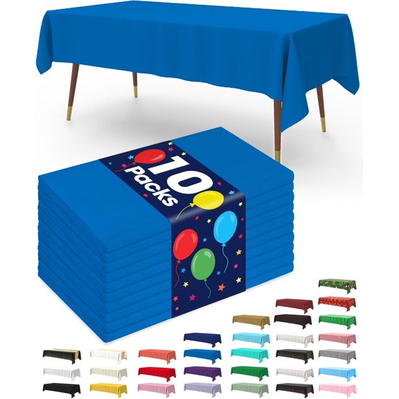 Plastic Table Cloth Disposable 10 Pack, 52 x 70 Inch Table Cloths, Patriotic Decorations, Thanksgiving, Veterans Day Tablecloths, Rectangle, Plastic Cover, Waterproof & Sturdy, Blue
