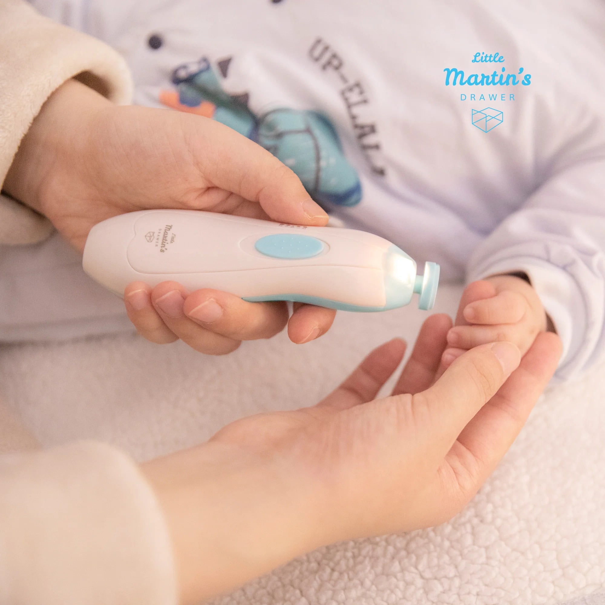 Little Martin's: Baby Electric Nail Trimmer - Blue - Soft LED Light, Adjustable Speed, Interchangeable Heads, Finger & Toenail Filing, Infant-Kid Safe