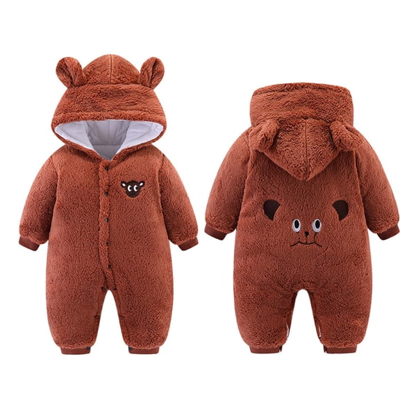 Hicidod Baby Rompers Long Sleeve Fleece Hooded Winter Onesie Outerwear Jumpsuit Snowsuit Bear Ear Print Button Bodysuit Outfit