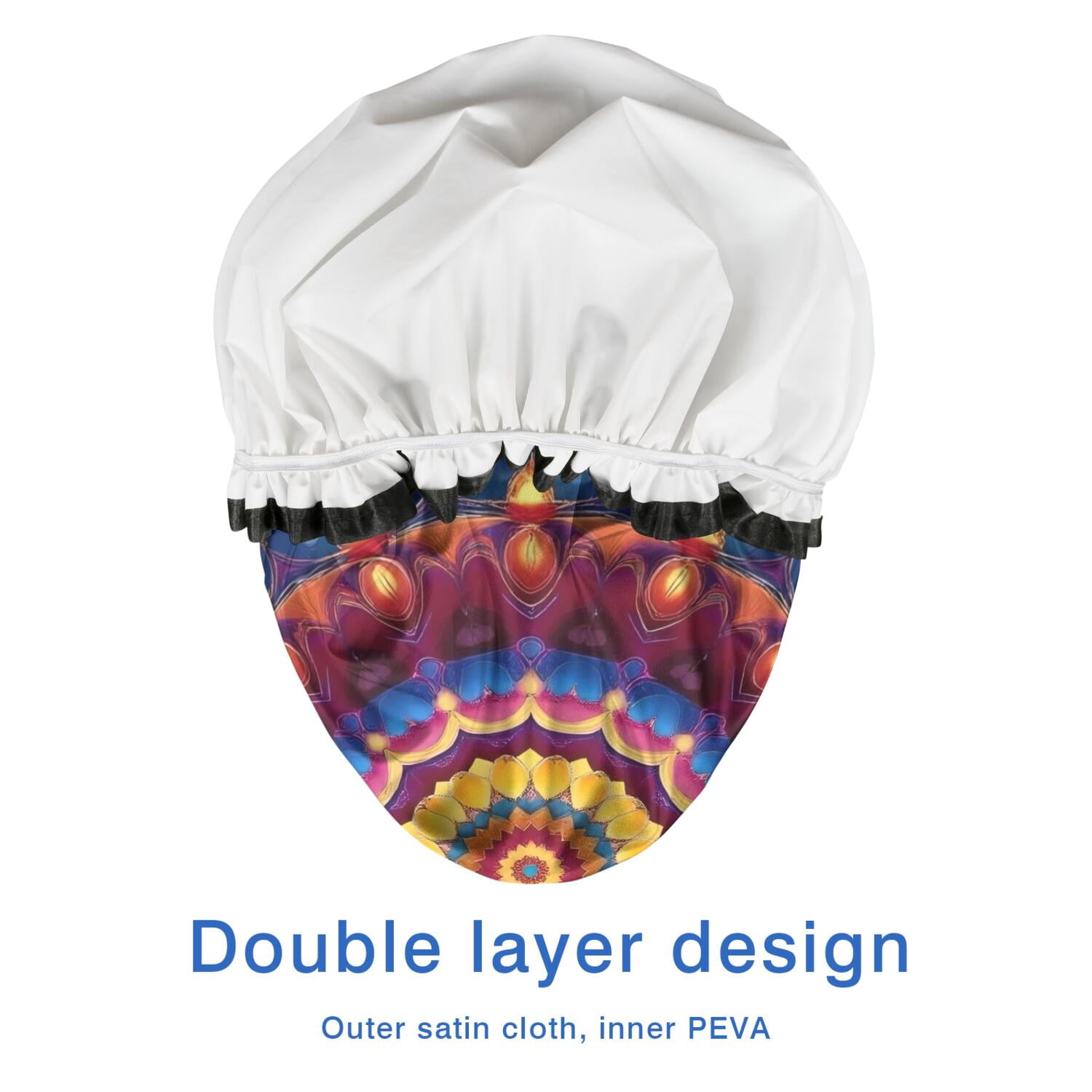 Shower Caps,Colorful Tie Dye Luminous Mandala Pattern Waterproof Shower Cap for Women 4 Pieces,Double Reusable Hair Cover for Shower PEVA Elastic Stretch Hem