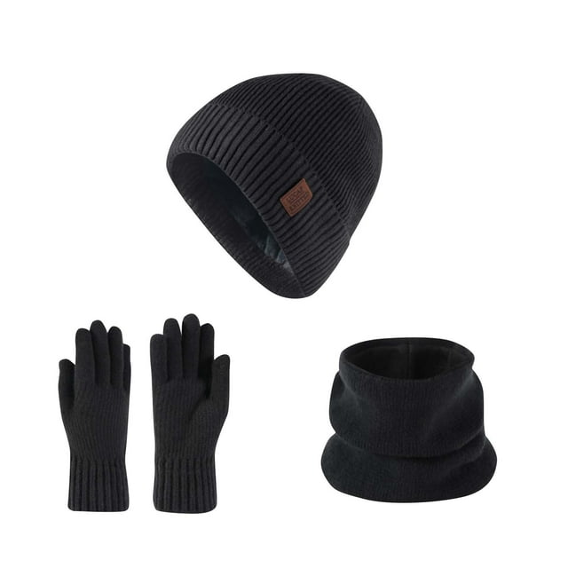 HAiming Hat Scarf Touchscreen Glove Knit 3PCS Set Solid Color Neck Warmer Pullover Caps for Cold Weather