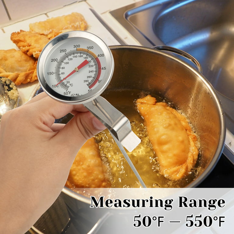 Bimetal Thermometer for Deep Fry/Candy, 2 Dial, 8 Stem