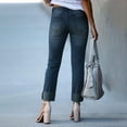 thumbnail image 3 of LWavelet Women High Waisted Cuffed Ankle Jeans Contrast Hem Washed Denim Pants Cropped Straight Leg Casual Jeans for Women Dark Blue M, 3 of 5