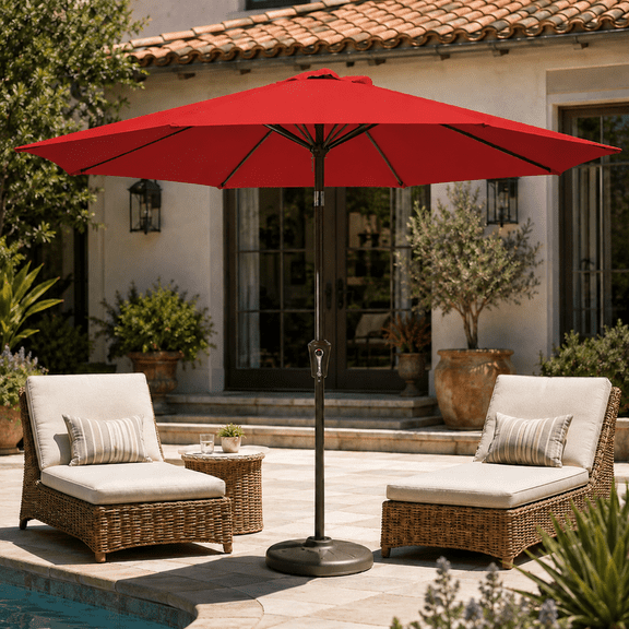 JOLLYDAY 9 FT Patio Umbrella with Tilt, Crank and 8 Ribs for Outdoor Table, Red