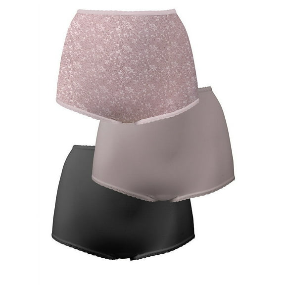 Bali Skimp Skamp Brief, 3-Pack Pink Chic Lace Print/Warm Steel/Black 11 Women's