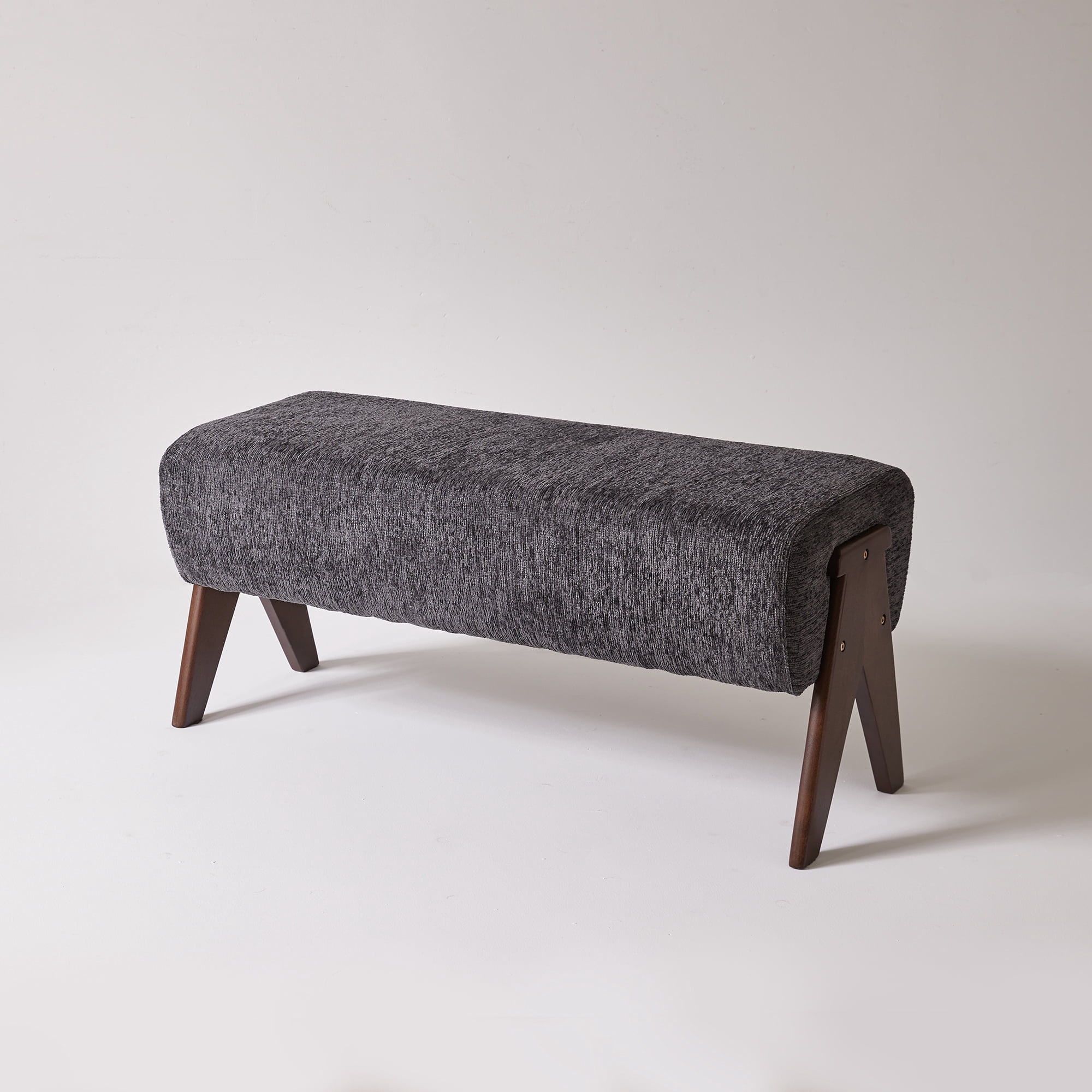 Leumius Chenille Bench,Modern Upholstered with Ergonomic Padded and Solid Wood Legs,Ottoman Bench for Foyer Bedroom Living Space,Entry,Gray