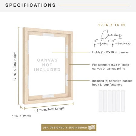 MCS Canvas Float Frames 16x20 Frame, Black Frame for Finished Canvases, Vertical & Horizontal Wall Hanging Large Frame with Adhesive for Canvas Paintings (1-Pack)