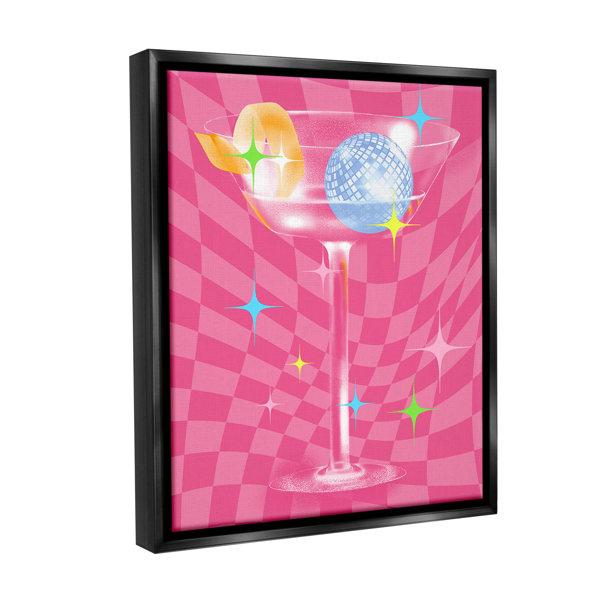 Stupell Industries Groovy Cocktail Pattern Food & Beverage Painting Black Floater Framed Canvas Art Print Wall Art, 17 x 21