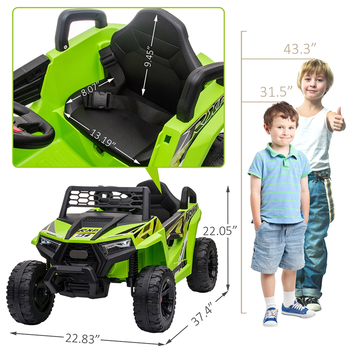 CIPACHO 12V Electric Ride on Cars, Realistic Off-Road UTV, Battery Powered Ride On Truck, Motorized Vehicles for Kids, Music, Spring Suspension, LED Light, Green