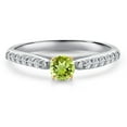 thumbnail image 3 of Gem Stone King 925 Silver and 10K Yellow Gold Green Peridot and Lab Grown Diamond Engagement Ring for Women | 0.39 Cttw | Round 3.5MM | Gemstone August Birthstone | Size 5, 3 of 6