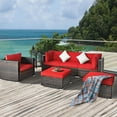 thumbnail image 1 of Gymax Ensemble de Conversation de Patio 6 Pcs Ensemble de Meubles Sectionnels en Rotin avec Coussins Rouges, 1 of 10