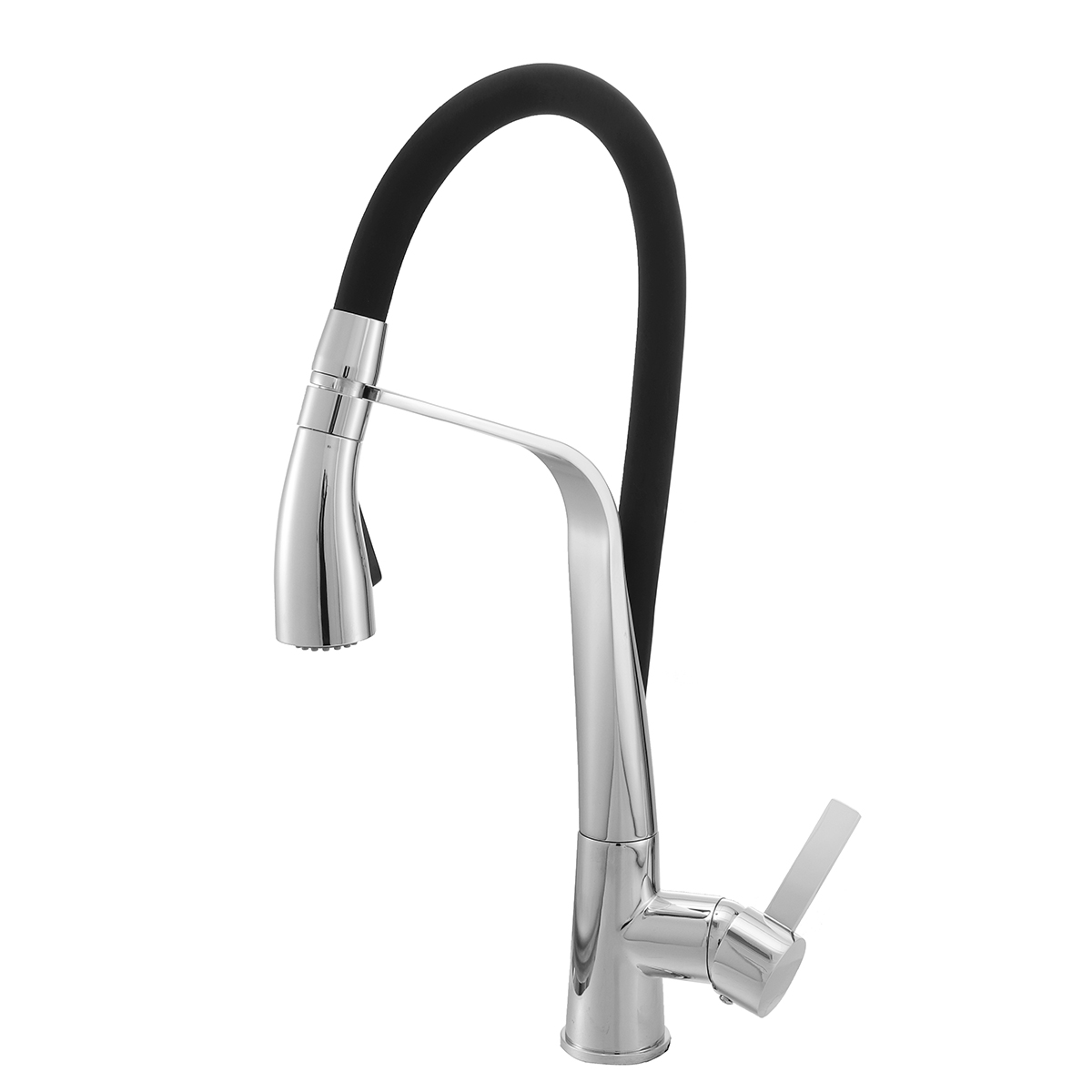 Black Rubber Kitchen Faucet Pull Out Sprayer Single Hole Rotating Sink